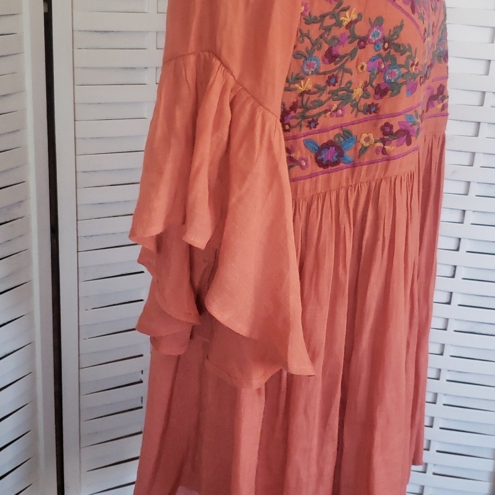 Umgee waterfall sleeves embroidery high waist woman dress orange burnt size S - Picture 4 of 7